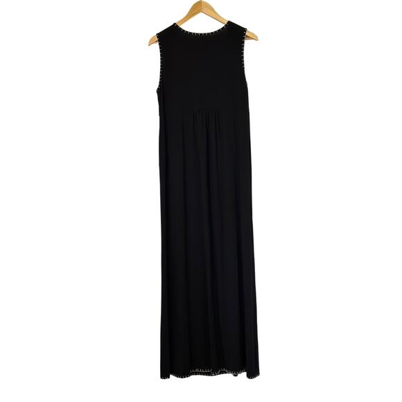 Chelsea & Theodore Embroidered Dress Petite L Sleeveless Black Knit Maxi Dress - Picture 10 of 10